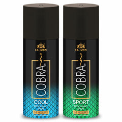 St. John Cobra Cool & Sport Deodorant Body Spray 300ml 10.1 Fl.oz. Pack Of 2 | Perfect Gift For Husband & Wife | 24hr Long Lasting Freshness