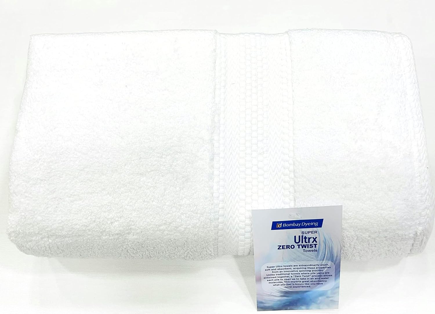 Bombay Dyeing Ultrx 100% Cotton Large Size Premium Bath Towel 650 Gsm - White