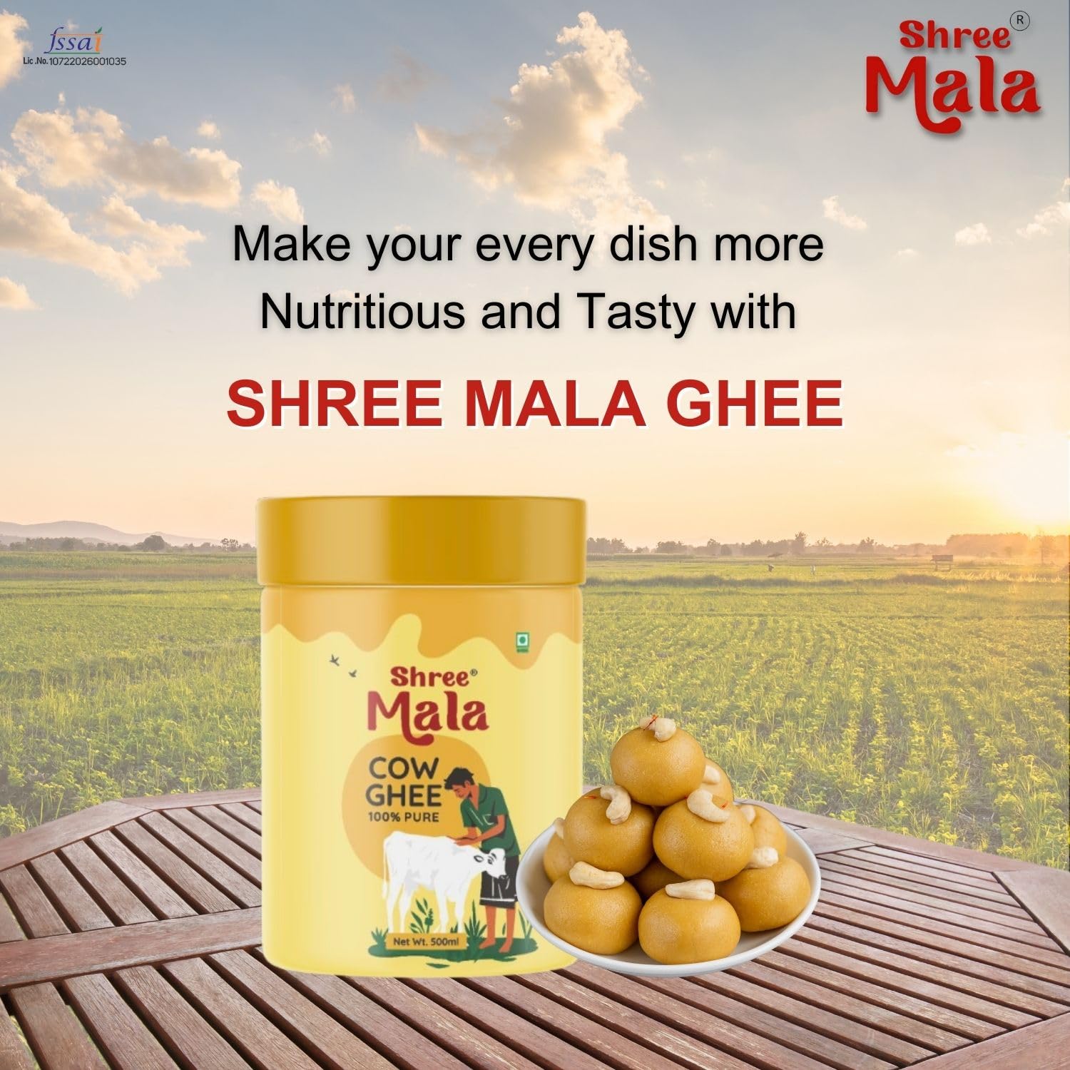 Natural Premium Cow Ghee By Shreemala | Rich In Vitamins A, D, E & K Healthy Desi Ghee Good For Supports Brain Health | (500ml) 16.9 Ounce | Jar Pack