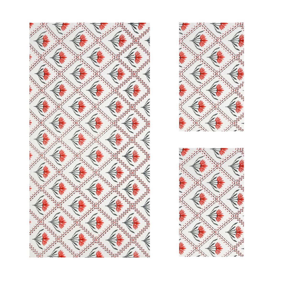 Mafatlal Madhuban Premium Waffle Cotton 1 Bath & 2 Hand Towel 700 Gsm | Hand Printed Floral Design Lightweight, Quick Dry Towel (Koi) - 3 Pcs