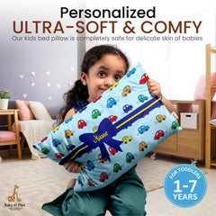 Personalized Pillow For Kids, Super Soft Cotton Kids Cushion, Sky-Blue - 12 X 18 Inches | Custom Name, For 5 Years Old Kids, Adorable Prints | For Head, Neck Support Baby Pillow - Pillow 02