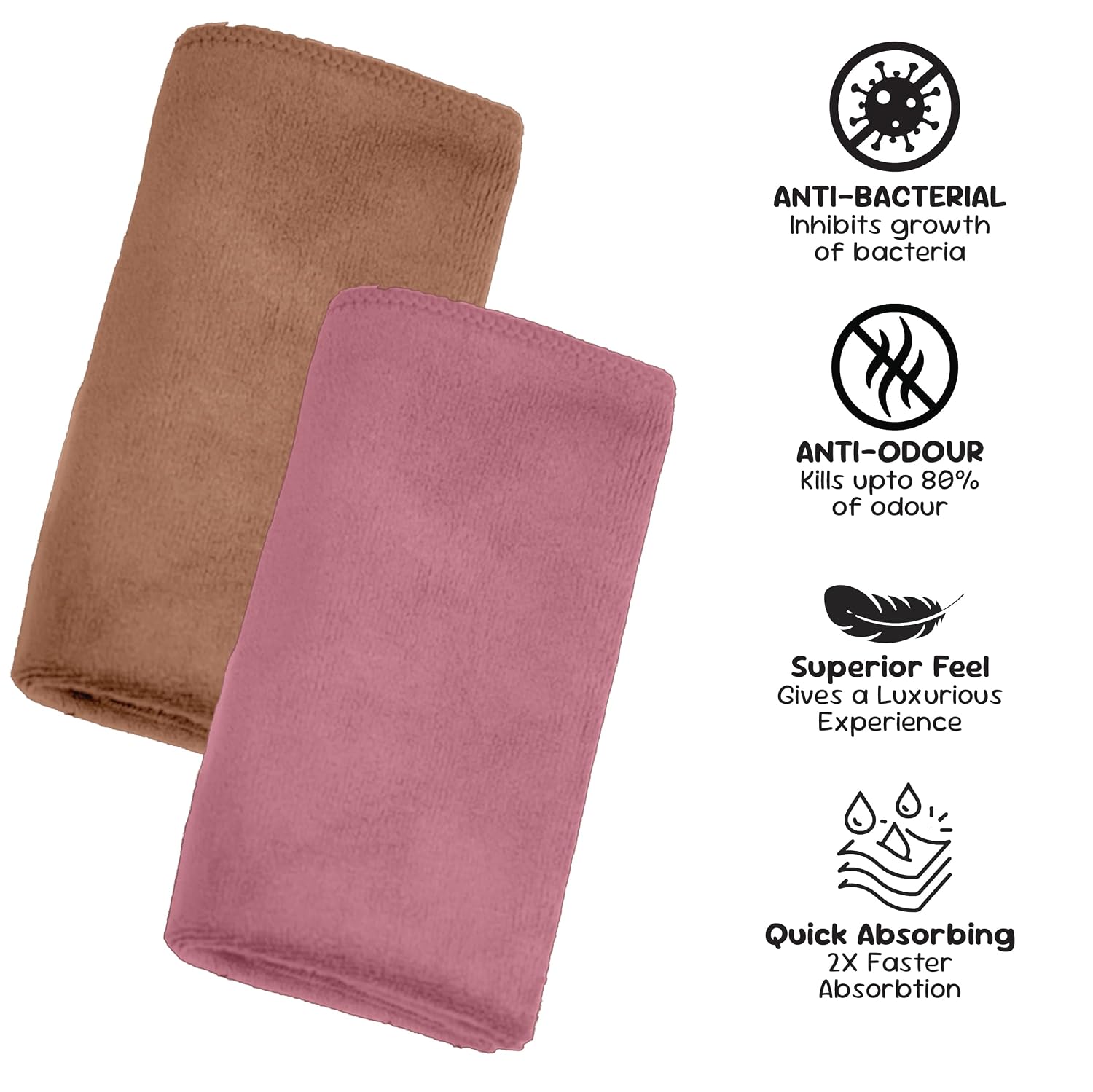 Housse Microfiber Hand Towel 800 Gsm | Premium Quality Towels Ultra Absorbent & Anti-Bacterial For Gym (Dusky Orchid & Rustic Chestnut) - Pack Of 4