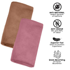Housse Microfiber Hand Towel 800 Gsm | Premium Quality Towels Ultra Absorbent & Anti-Bacterial For Gym (Dusky Orchid & Rustic Chestnut) - Pack Of 4