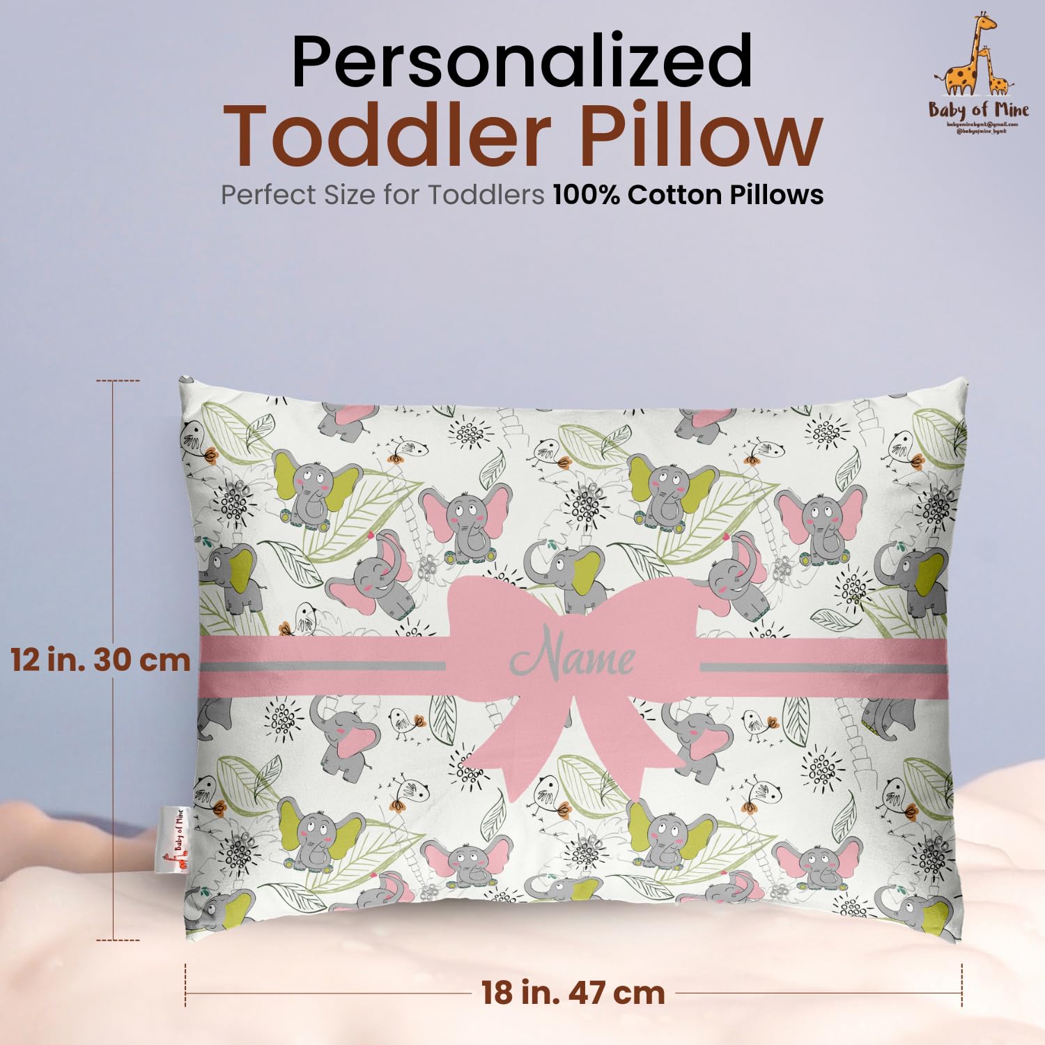 Personalized Pillow For Kids, Super Soft Cotton Kids Cushion - 12 X 18 Inches | Custom Name, For 5 Years Old Kids, Adorable Prints | For Head, Neck Support Baby Pillow - Pillow 18