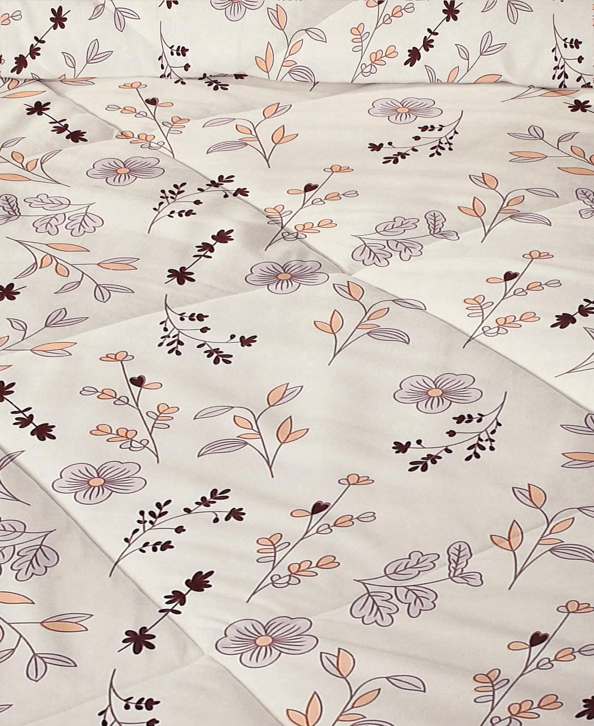 Cotton AC Comforter Set King Size Double Bedsheet With & Two King Pillow Covers - 90 X 100 Inches, Brown & Beige | Ideal For House, Hotel, Guest Room