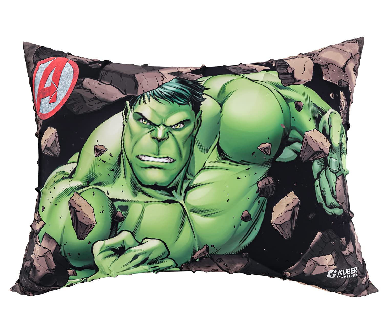 Marvel Hulk Print Kid's Pillow, Soft Cushion Pillow Filler, Green - 12 X 18 Inch | Sleeping Pillow Filler For Kids | Polyester Kids Pillow For Sleeping & Travel, Washable - Pack Of 1