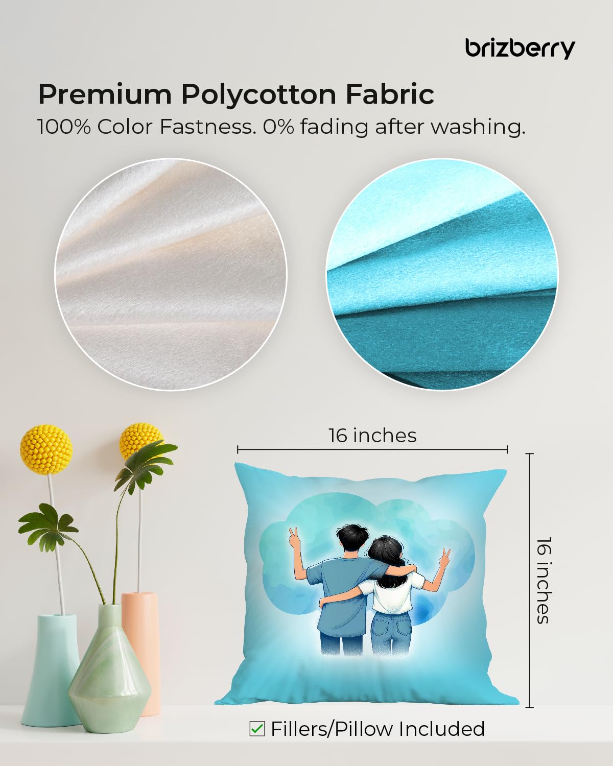 Premium Pillow Cushion For Best Brother, Sky-Blue & White - 16 Inch | Unique Thoughtful Cute Birthday Pillow Gift For Brother | Raksha Bandhan, Bhaidooj | With Filler Cushion - Design 22
