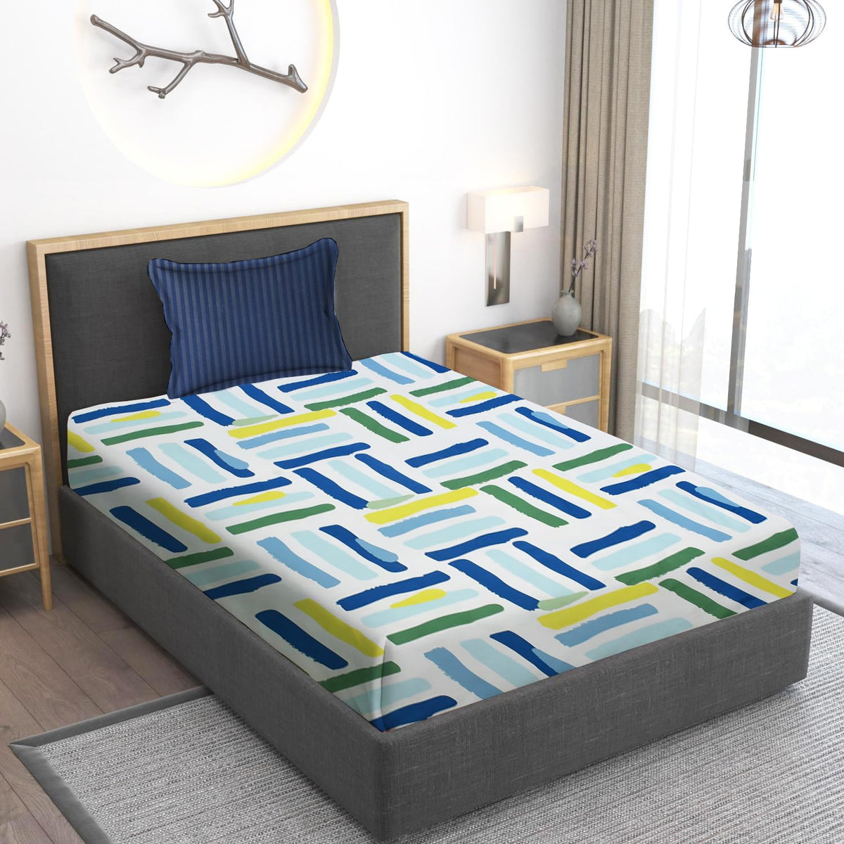 280 TC Print Cotton 1 Single Bedsheet With 1 Pillow Cover - 60 X 90 Inches, Blue & White | Soft & Breathable Fabric, Skin-Friendly Bed Sheet For All Seasons