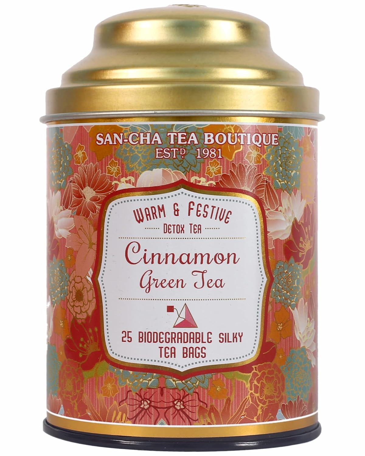 San-Cha Cinnamon Green Tea - 25 Biodegradable Silky Tea Bags | Warm & Festive Detox Tea - Environment Friendly & Made In Corn Fiber | Medium Caffeine