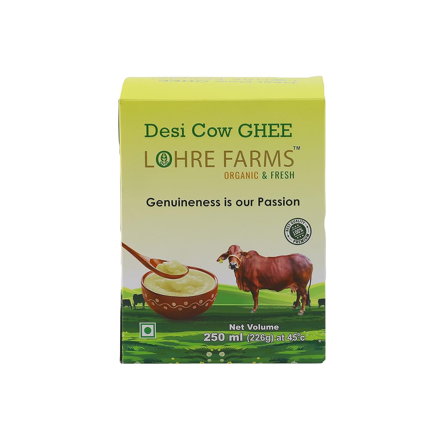 Pure Premium A2 Desi Cow Bilona Ghee By Lohre Farms | Rich In Vitamin A, E, D & K Healthy Pure Desi Ghee Good For Garnish | 500ml (250ml * 2) 16.9 Ounce | Jar Pack