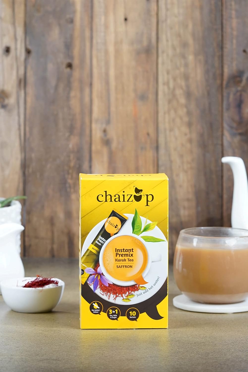 Chaizup Premium 1 Min Instant Saffron Tea Premix - Pack Of 3 X 140gm, 4.9 Ounce Each, 30 Sachets | Instant Kesar Chai Powder - Just Add Hot Water | Low Caffeine