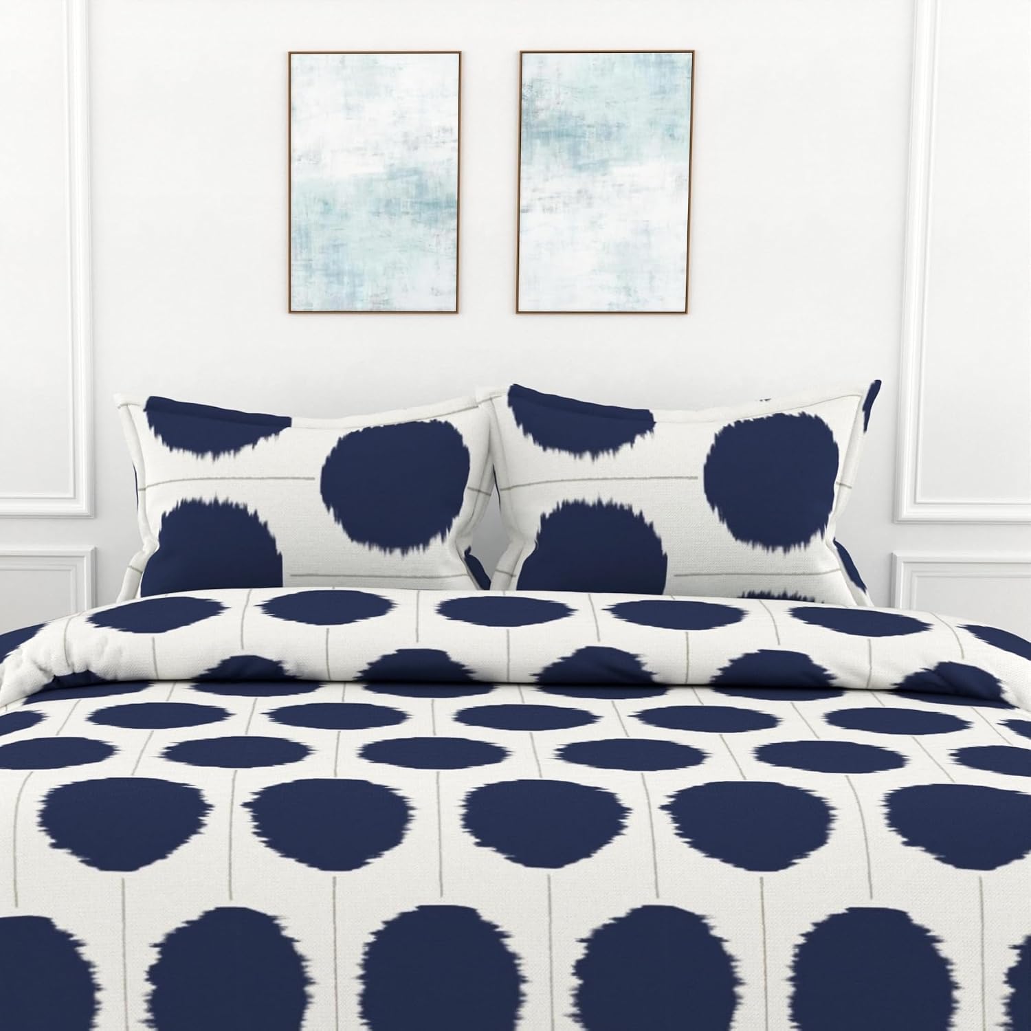 Printed Bedsheet For Double Bed 2 Pillow Cover - 60 X 78 Inches, White & Blue | All Around Elastic Fitted - Ultra Soft & Breathable | Superior Softness & Breathability