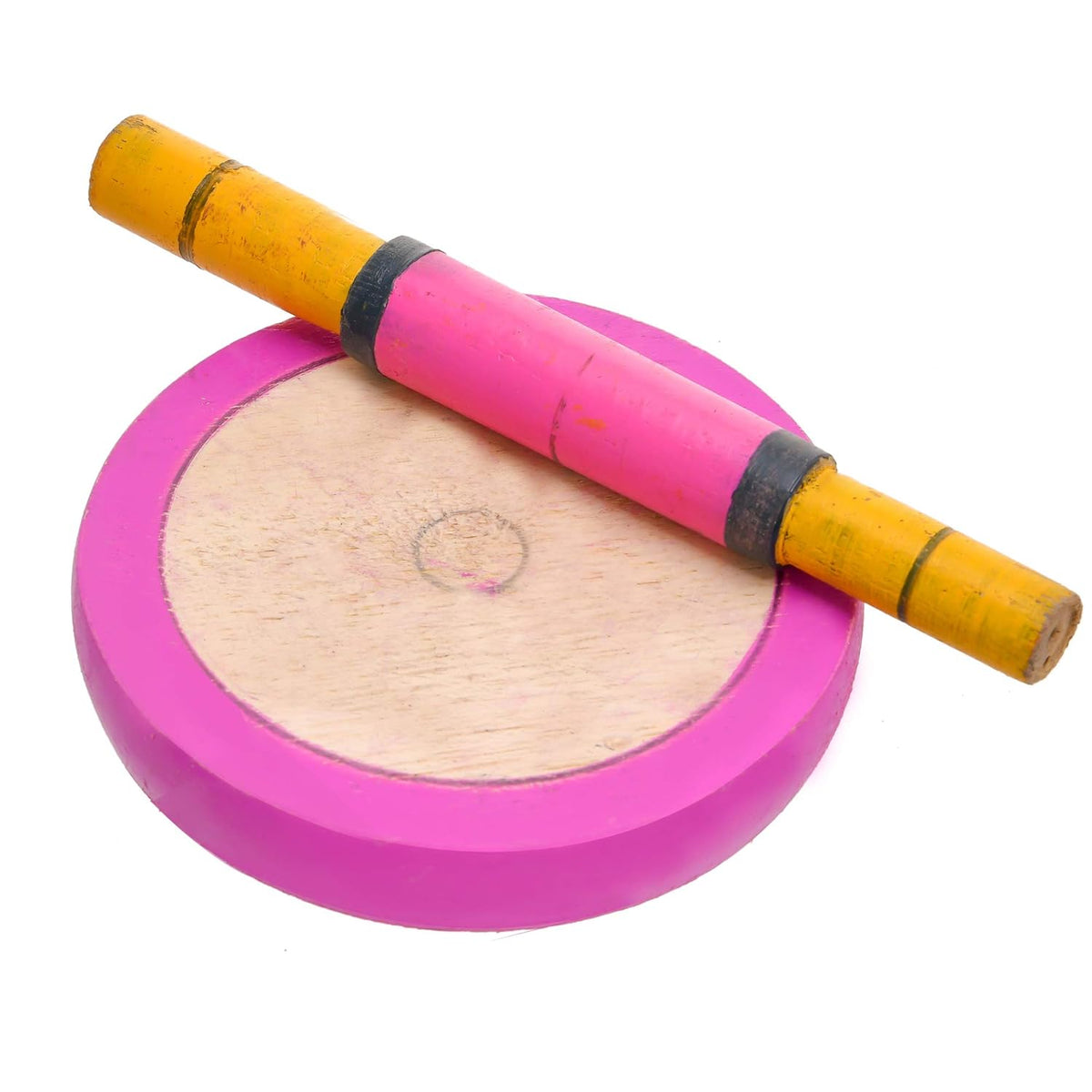 Kids Mini Wooden Chakla 4.5 Inch With Wooden Belan 6 Inch, Multicolor | Mini Wooden Chakla With Belan For Kids