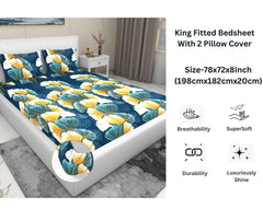 Luxurious Glace Cotton Super Soft Bedsheets King Size Bed (72 X 78 X 8 Inch) With 2 Pillow Cover | All Around Elastic Fitted Bedsheets, Teal Blue