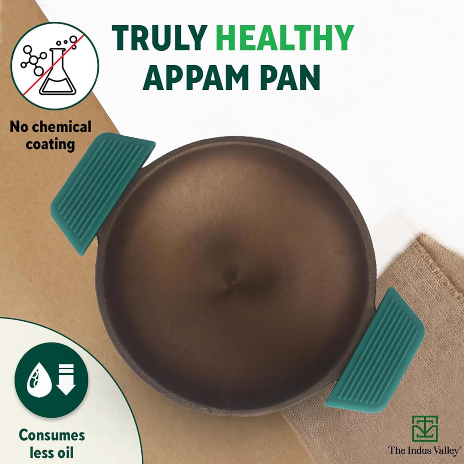 Super Smooth Black Cast Iron Appam Pan With Silicon Grip - 22cm, 8.7 Inch, 1.7 Kg | Gas Compatible, Pre-Seasoned, 100% Toxin-Free, Naturally Non-Stick, Long Lasting