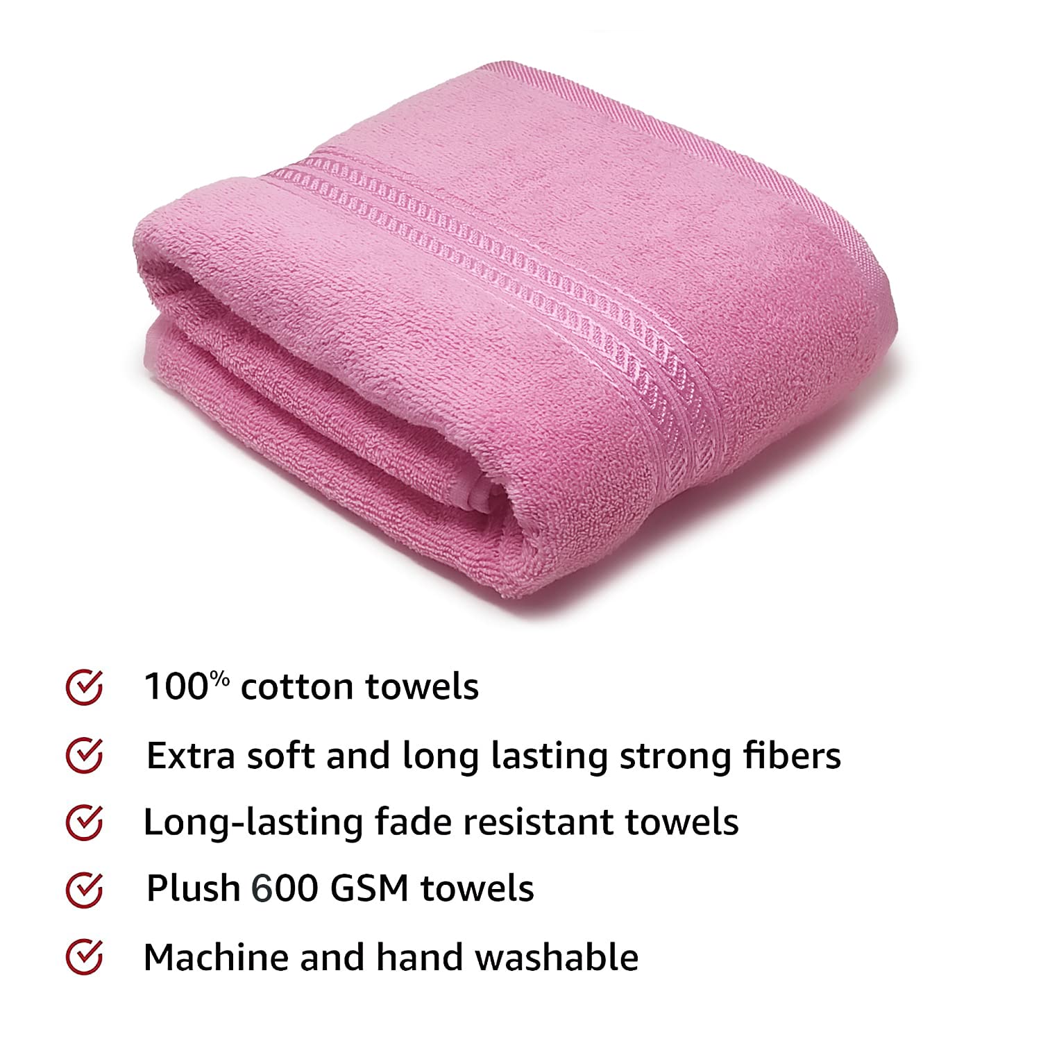 Lukzer Soft 100% Cotton Light Weight Super Absorbant Bath Towel 600 Gsm (Pink)