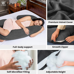 Full Body C Shape Pregnancy Pillow For Women, Maternity Pillow, Dark Grey | Pillow Gift For Pregnancy Sleeping, Premium Velvet Cover With Zip | Adjustable, Relieves Pain, Multipurpose