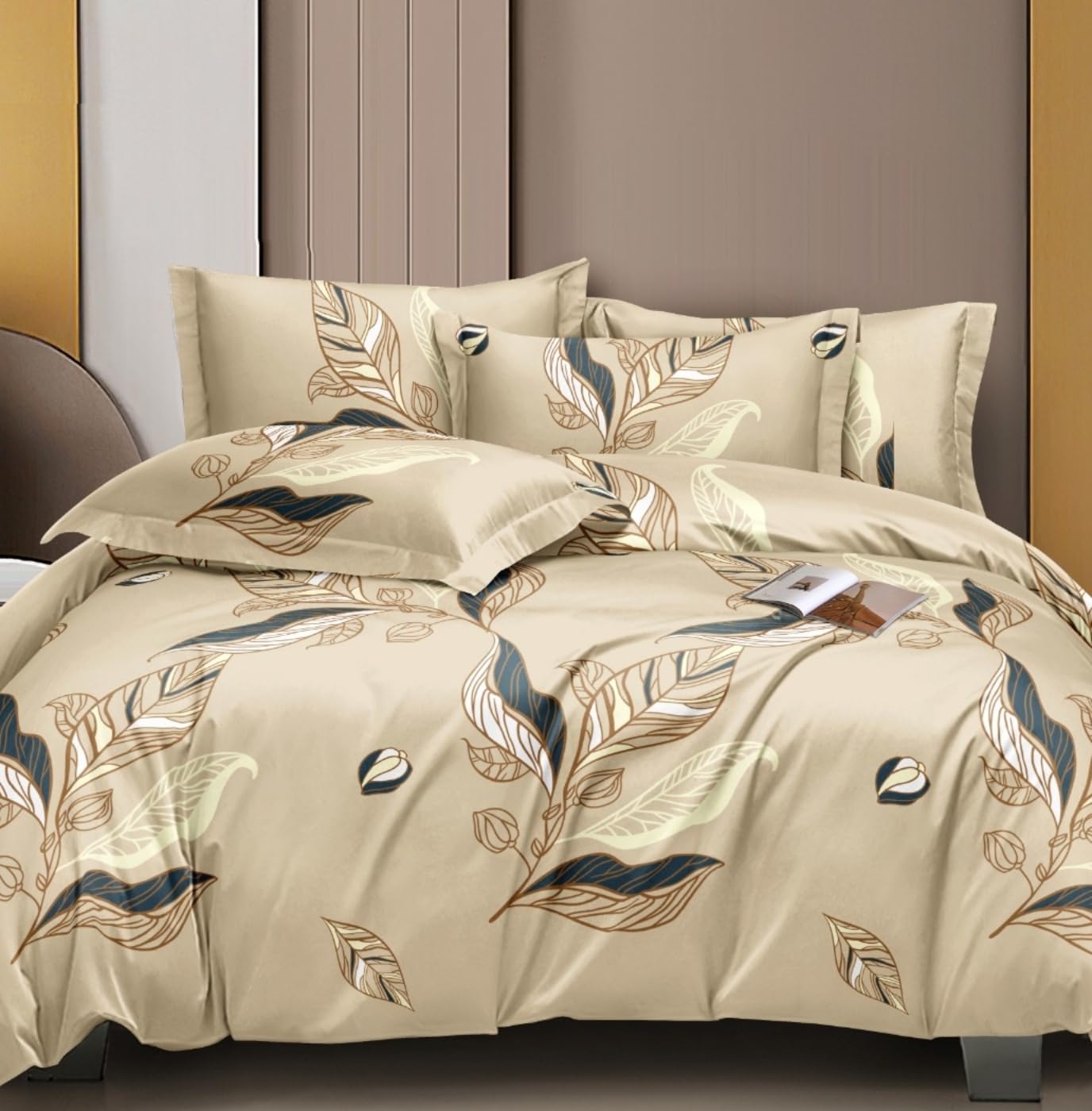 Bedsheet For Queen Size With 2 Pillow Covers - 60 X 78 Inches, Beige | Soft & Skin-Friendly Fabric | All Around Elastic Fitted Bedsheet