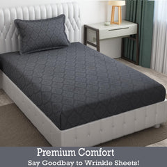 Soft Microfiber Single Bedsheet With 1 Pillow Covers - 60 X 90 Inches, Grey, Damas Design | Wrinkle Free Design & Easy To Wash | Refreshing Your Bedroom Look