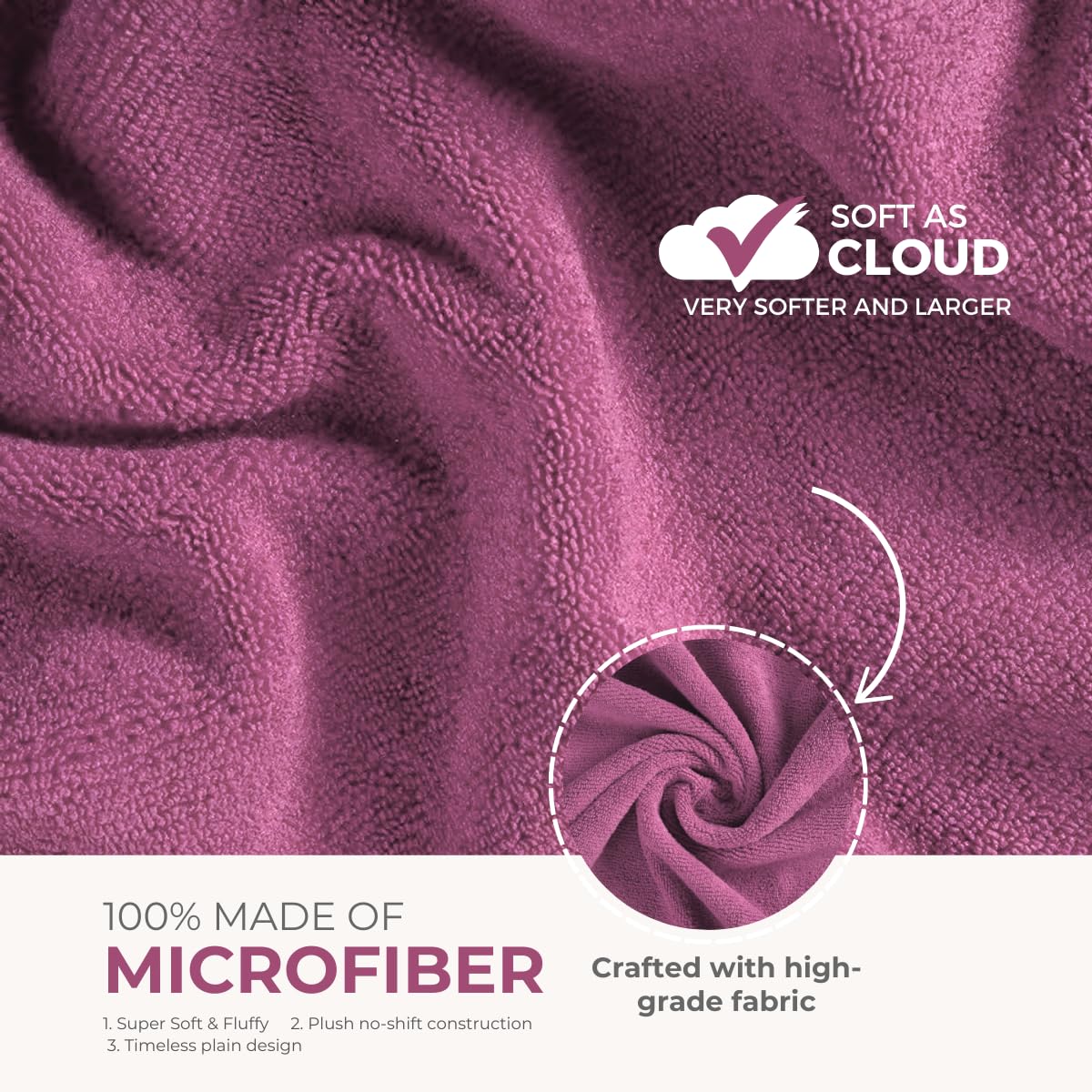 Black Gold The Finer Touch Microfiber Bath Towels 1500 Gsm | Super Absorbent, Lightweight, Ultra-Soft, Fade Resistant (Purple) - Pack Of 3