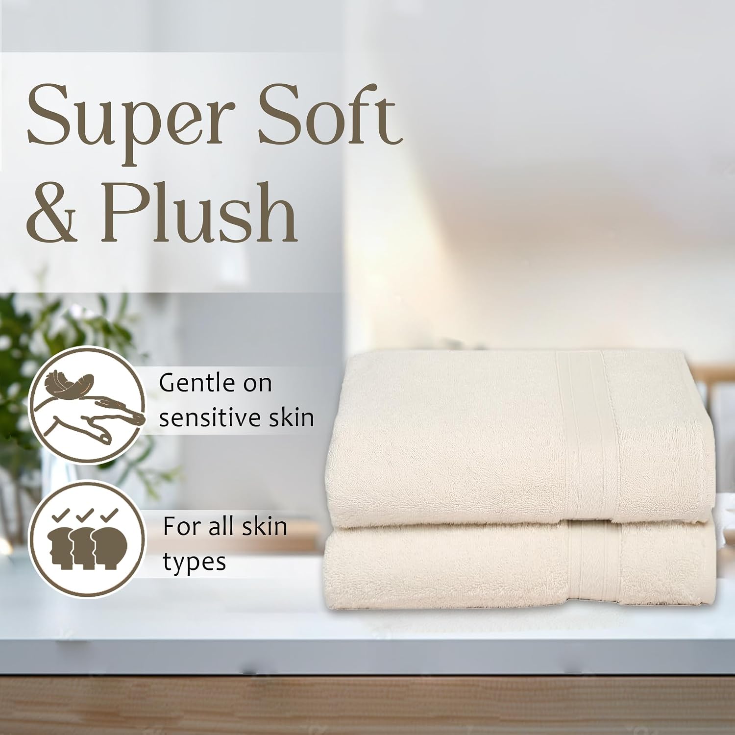 Ambra Linens Highly Absorbent Towels Set, 500 Gsm | 100% Cotton Soft And Plush All Seasons Use, Large Everyday Use, Durable (2 Pieces) | Cream