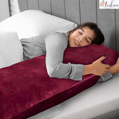 Full Body Pillow, Long Sleeping, For Side Sleeping Hugging, Cuddling, Maroon - 54 X 18 Inches | For Relaxing & Pregnancy Comfort, Velvet Pillow With Removable Cover, Adjustable Pillow
