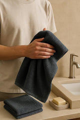 Freshshine Hand Towel 600 Gsm | Super Soft Quick Dry Microfiber Face Towel Napkins For Wash Basin Gym Sports Travel - Grey (Set Of 4)