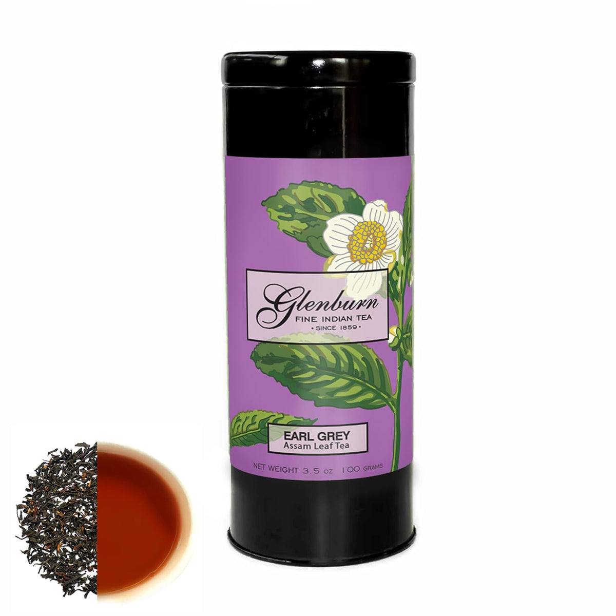 Glenburn Earl Grey Assam Leaf Tea - 100gm Tin, 3.5 Ounce | Infused With Bergamot Oil - Aromatic & Citrusy Assam Black Tea | Low Caffeine Fine Indian Tea
