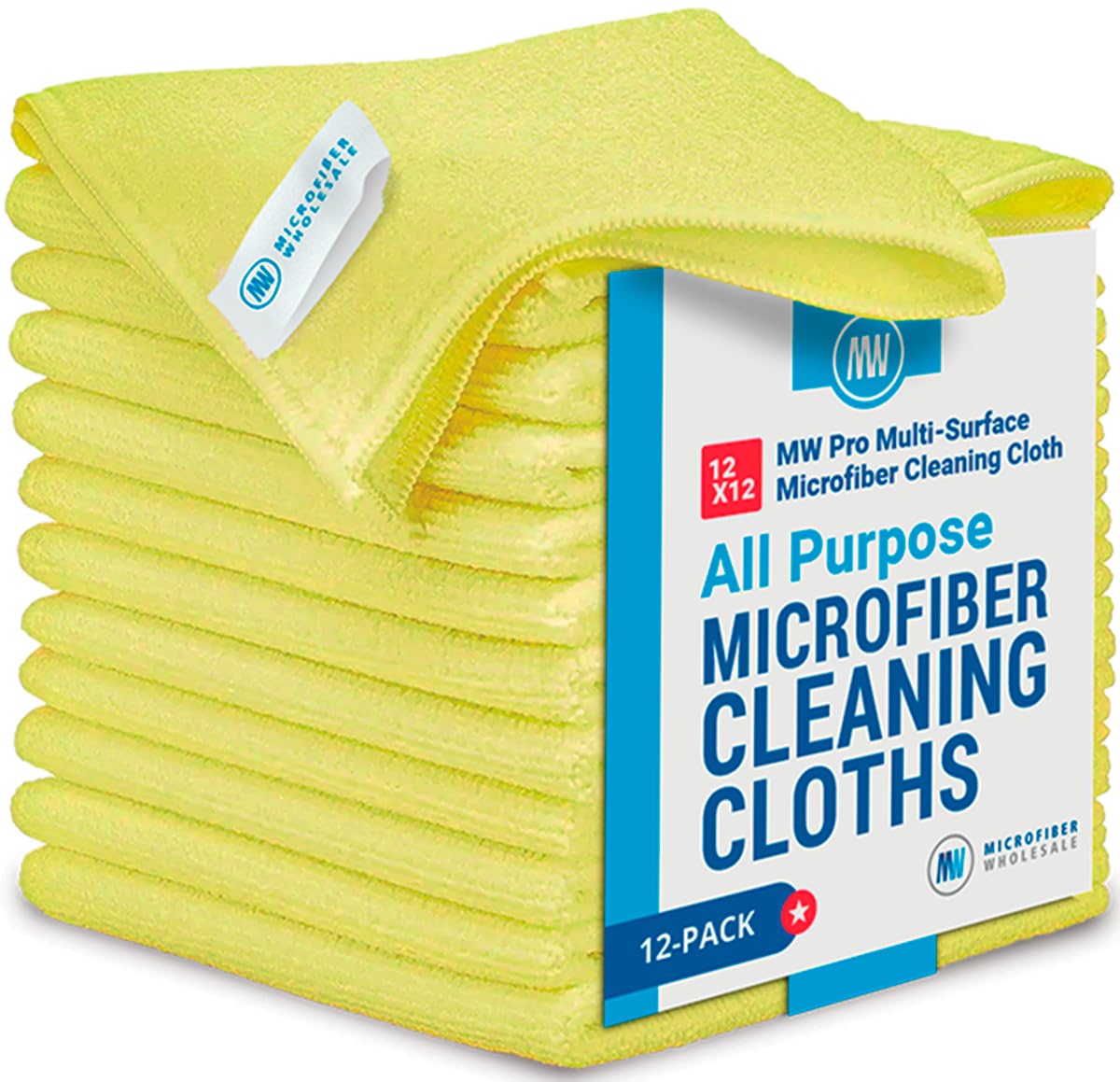 Microfiber Wholesale Buff Pro Multi-Surface Microfiber Cleaning Cloths 400 Gsm | Premium Microfiber Towels For Cleaning, Kitchens & Bathrooms (Yellow) - Pack Of 12