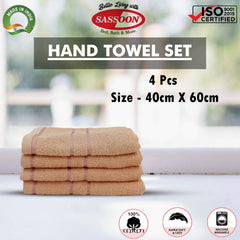 Sassoon Melrose 100% Cotton Hand Towel 800 Gsm | Highly Absorbent, Soft Material Perfect For Daily Use (Clay) -4 Piece