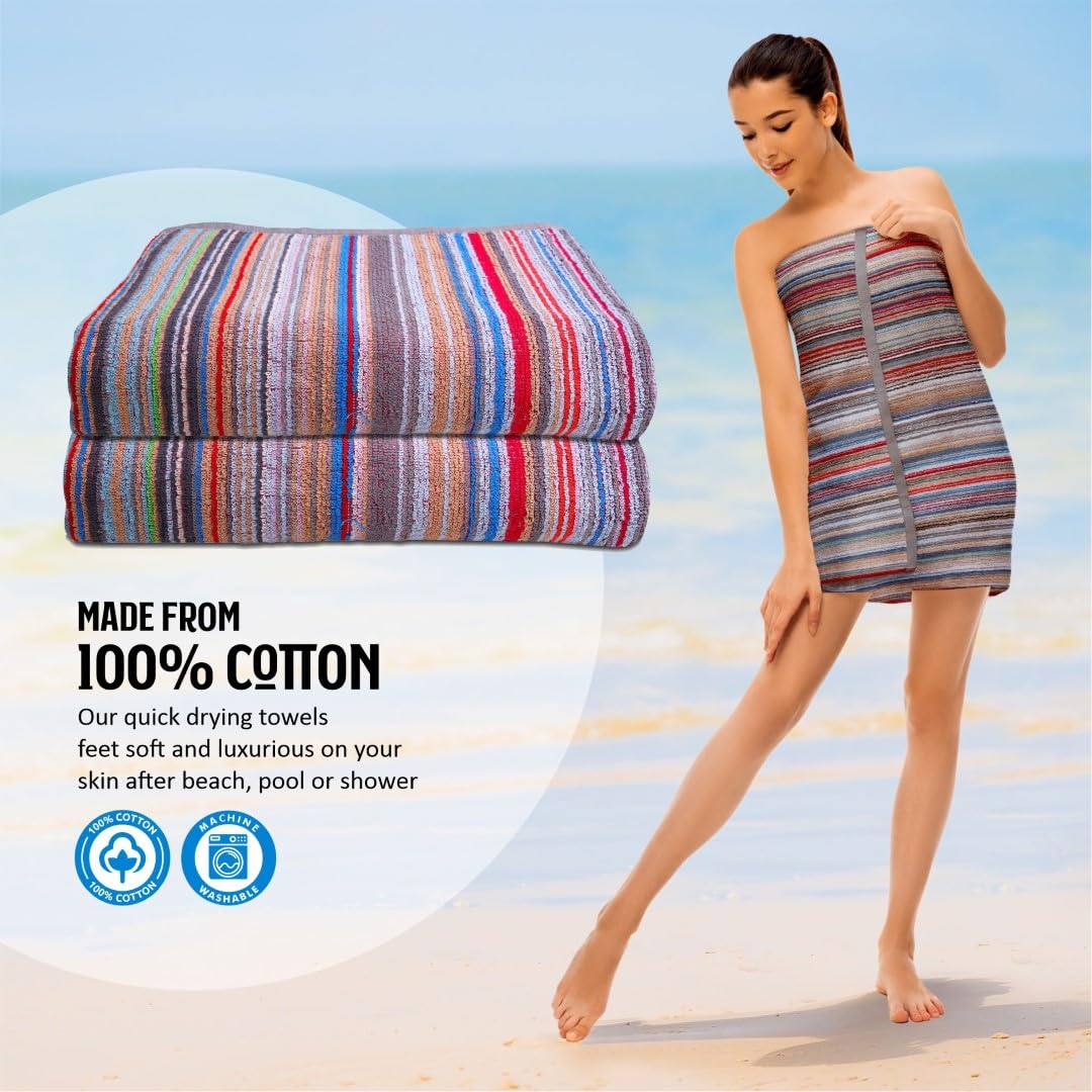 Ambra Linens Highly Absorbent Bath Towels 1 Kg | 100% Cotton, Soft & Plush All Seasons Use, Extra Large Size (Grey Boat)- Pack Of 2