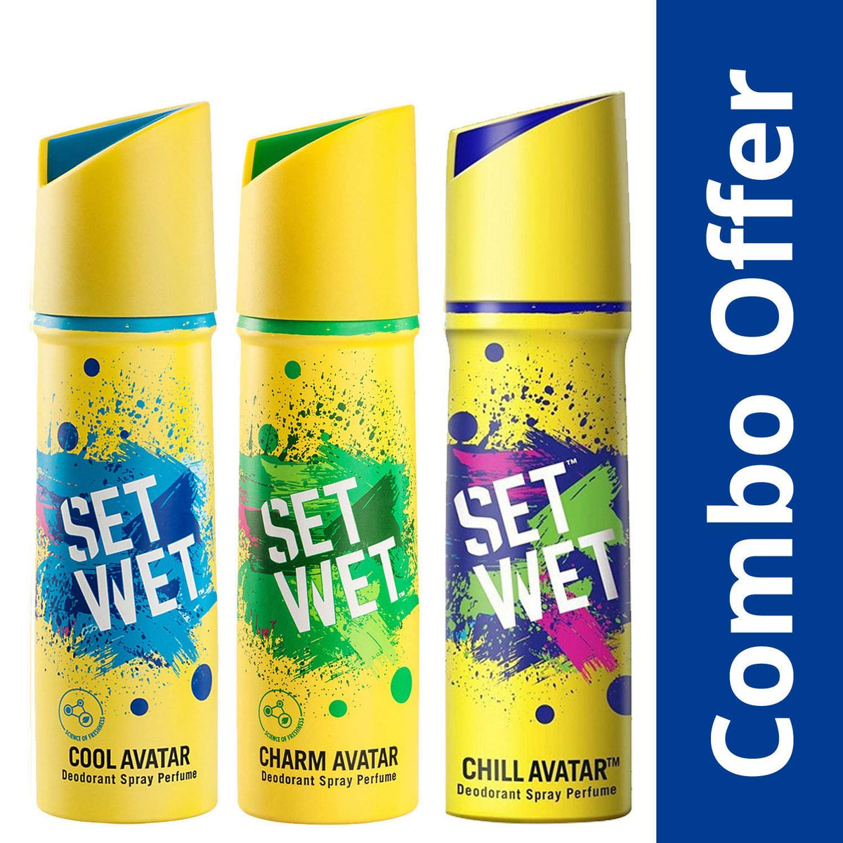 Set Wet Combo Of 3 Deodorant Spray Perfume Cool + Charm + Chill Avatar 150ml Each 5 Fl.oz. | For Men