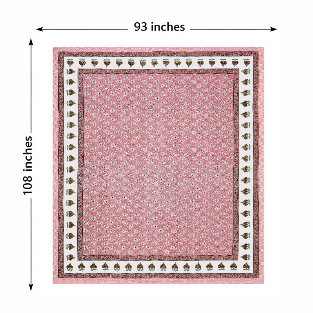 Jaipuri Cotton Bedsheet For King Size With 2 Pillow Covers | 90 X 108 Inches, Pink | Ultra-Soft & Skin-Safe | Breathable Summer Comfort