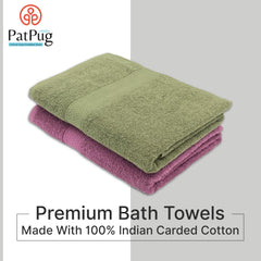 PatPug 100% Indian Ultra Soft Cotton 380 Gsm | Highly Absorbent, Fade Resistant Large Bath Towel (Wine Red & Olive Green)