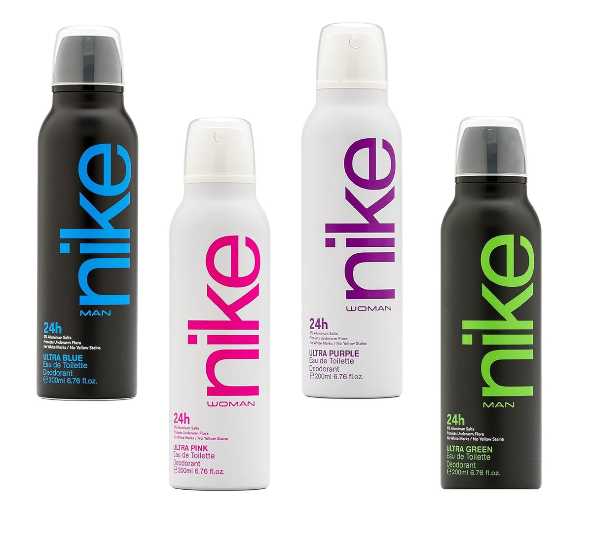 Nike Ultra Blue + Ultra Green + Ultra Purple & Ultra Pink EDT Deodorant Spray 800ml 27.0 Fl.oz. Pack Of 4 | Perfect Gift Set For Men & Women