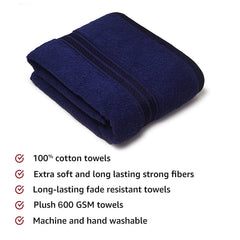 Lukzer Soft 100% Cotton Light Weight Super Absorbant Bath Towel 600 Gsm (Dark Blue)