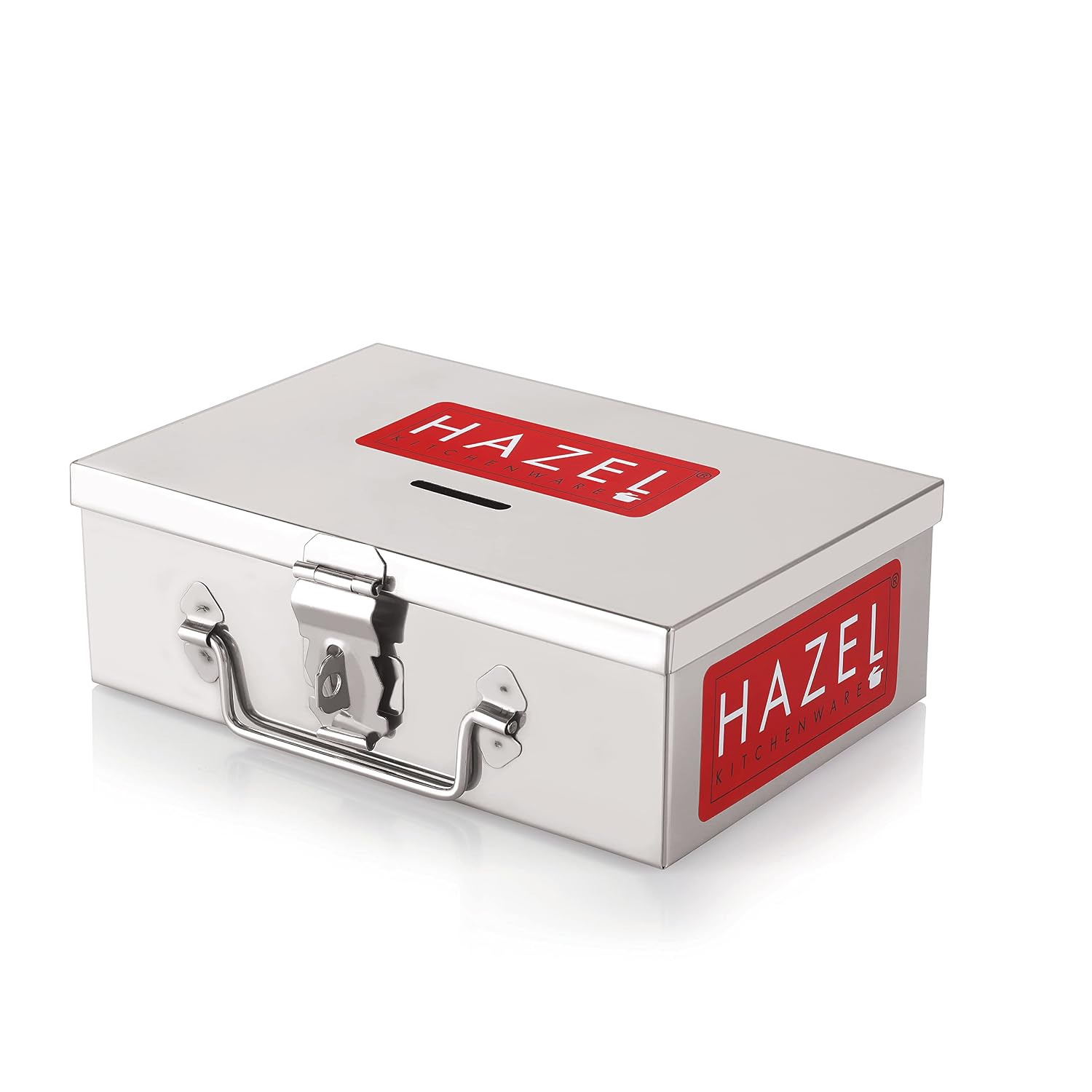 Stainless Steel Cash Box For Shop Counter Drawer, Medium & Large Locking Metal Box For Cash With 4 Compartments For Adults, Set Of 2, Colour - Silver