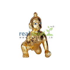 Laddu Gopal Kishan, Thakur Ji Statue, Bal Gopal, Gold, Brass, Baby Krishna Murti, Antique Look, Occasion & Festivals, Golden Handmade Idol, Radha & Krishna, God Statue