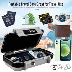 Cash Box With Combination Lock, Portable Safe Money Case With Handle & Cable, Security Lock Box, Colour - Silver, Special Feature - Portable