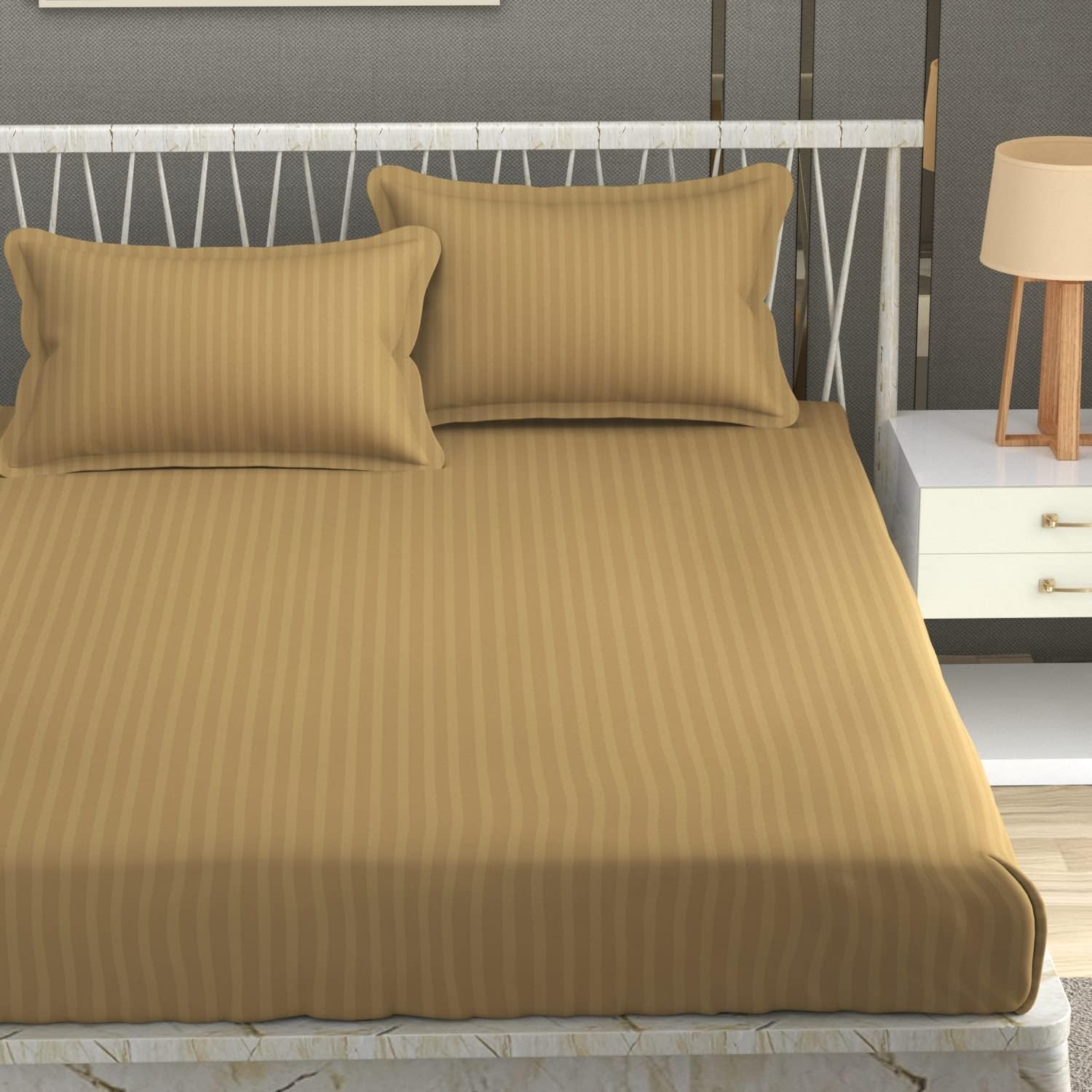 Plain Double Bedsheet For Queen Size With 2 Pillow Covers - 90 X 95 Inches, Beige | Wrinkle Resistant & Soft Skin Safe | All Season Comfort Fabric