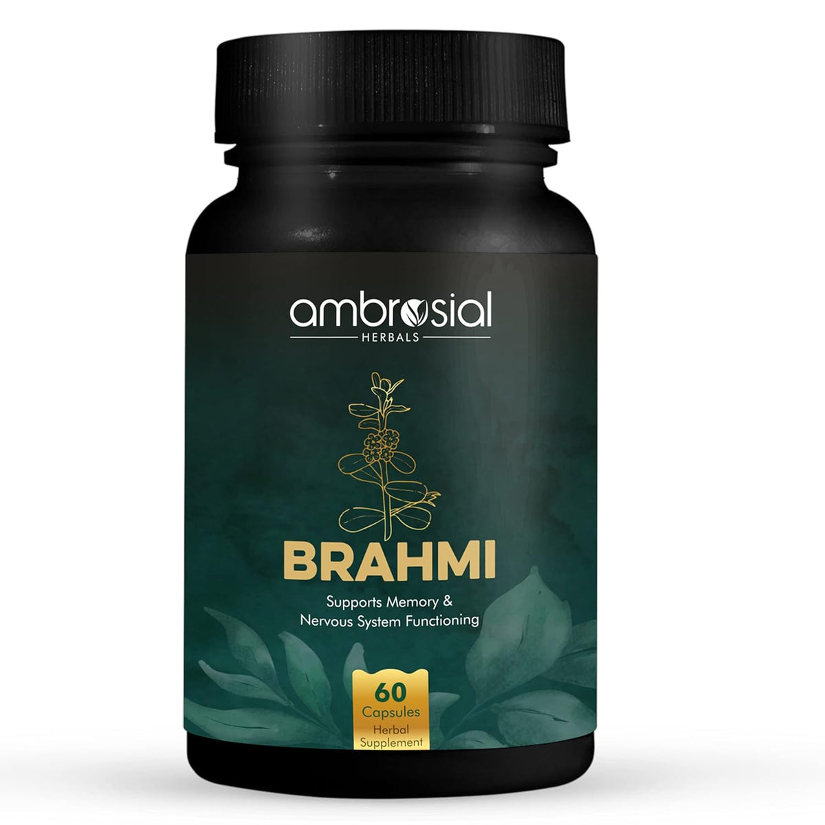 Ambrosial Brahmi Capsules 500mg Each Bacopa Monnieri , High Strength Brain Nootropics Supplements To Enhance Memory, Focus, Mental Performance & Energy | 60 Capsules 100gm 0.2lbs