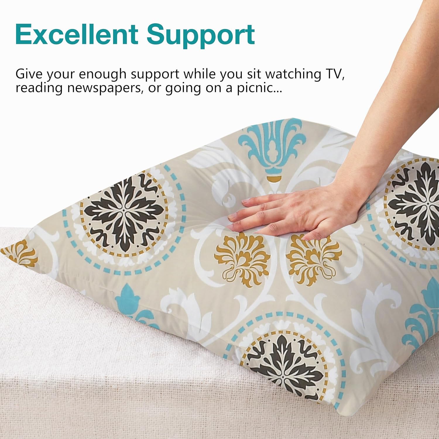 Microfiber Square Pillow Cushion For Sofa & Bed, Light Beige - 24 X 24 Inch | Damask Deign, Soft, For Comfort & Back Support | Breathable, Premium Cotton Cushion Cover With Zip - Set Of 3
