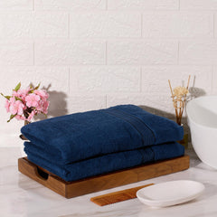 Kopa By Bianca 100% Cotton Soft Terry Towel Bath Towel L D`Ross 900 Gsm | Super Absorbent, Lightweight, Odour Free Bath Towel (Navy Blue) - 2 Pcs