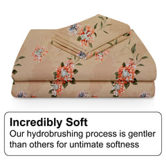 1 Elastic Fitted Bedsheet For King Size & 2 Pillow Covers - 78 X 72 Inches, Beige | Elegant Floral Print Design & Skin-Friendly