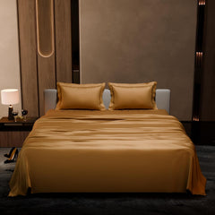 Double Bedsheet With 2 Pillow Covers - 90 X 100 Inches, Gold | Ultra Satin Premium Bedding Set | Gift For Couples, Wedding, Anniversary, Date Night