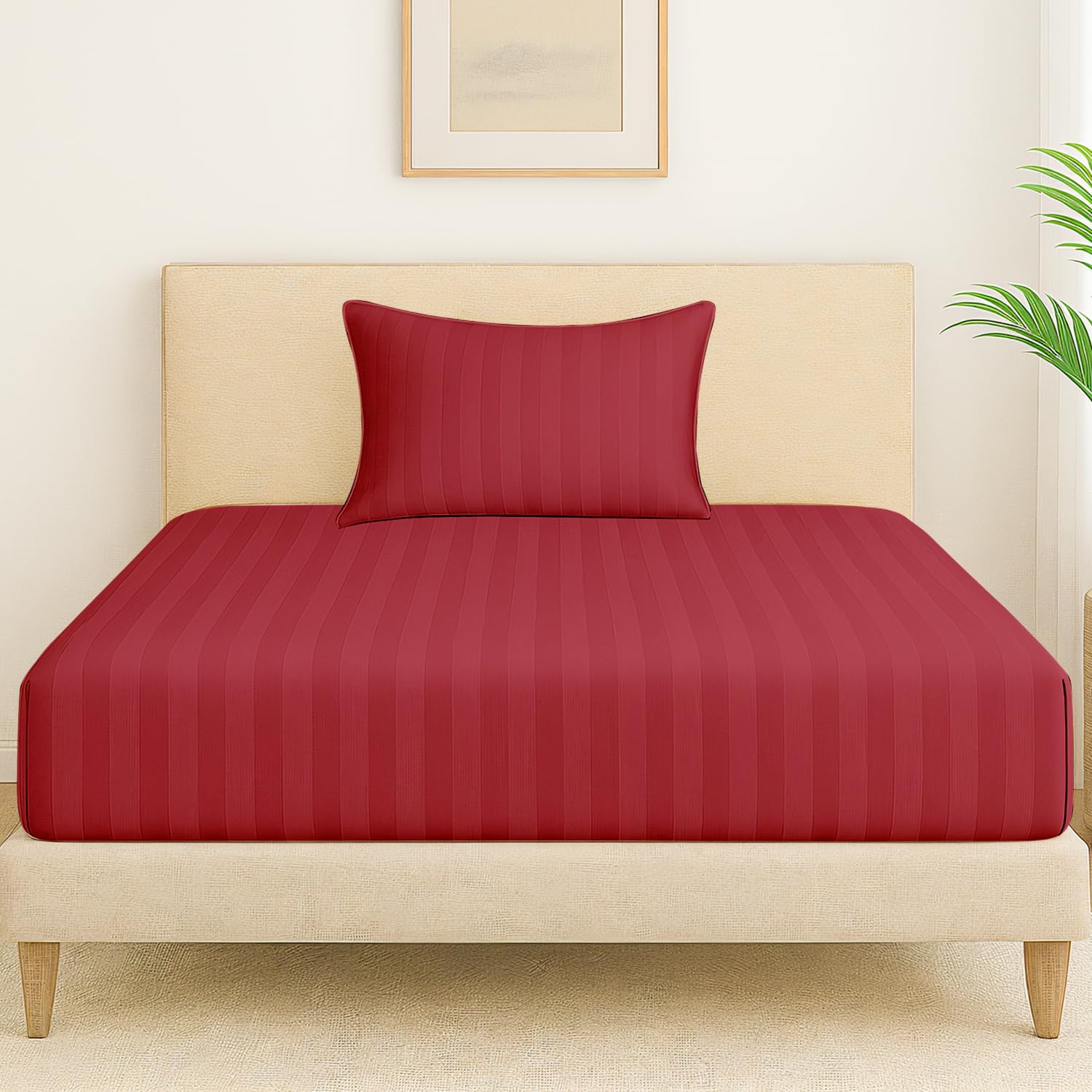 1 Single Bedsheet For King Size With 1 Pillow Covers | 36 X 78 Inches, Red - 130 Thread Count Soft & Comfortable | Ideal For Bedroom, Guest Room, House