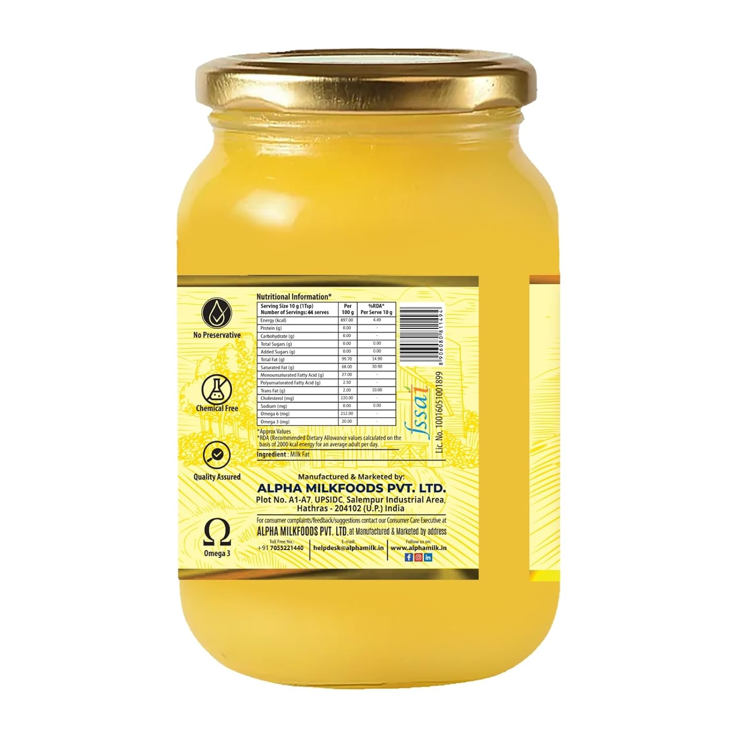 Pure Premium Cow Ghee By Farmer Fresh | Highly Nutritious Rich Flavor For Cooking & Ayurvedic Benefits Pure Desi Ghee | (1 Litr) 33.8 Ounce | Jar Pack