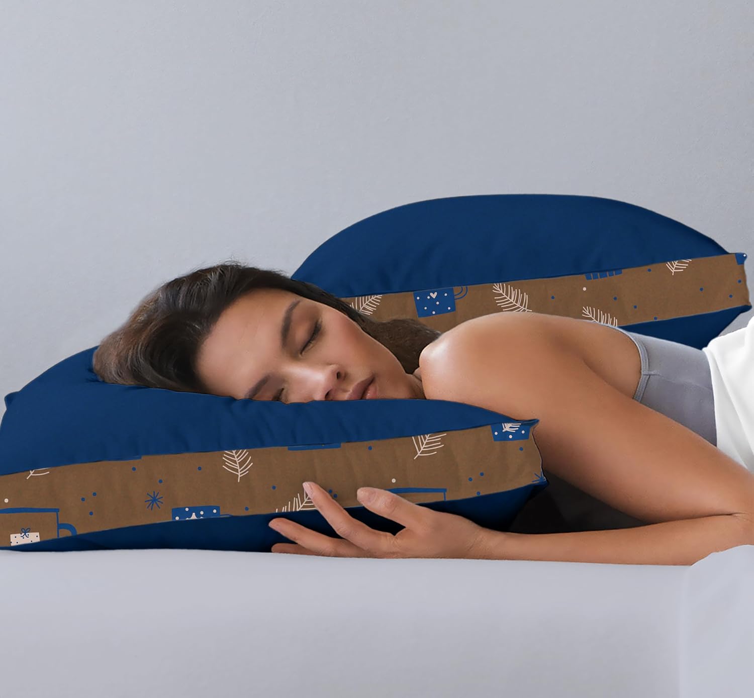 Soft Microfiber High Loft Pillow, Neck Support, Sleep Well In 43 X 69 Cm | Printed Gusset Of Extra 5 Cm Height For Soft Comfortable Sleep, Blue Dream | Bed Pillow, Supportive - Set Of 2