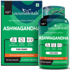Nourishvitals Ashwagandha Pure Herbs, 500mg Ashwagandha Extract, Boosts Overall Wellness & Supports Enhanced Muscle Strength | 60 Veg Capsules 100gm 0.2lbs
