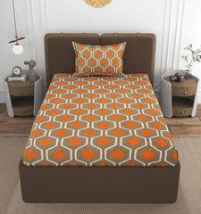 1 Single Bedsheet With 1 Pillow Cover - All Around Elastic Fitted | 100% Premium Fabric Is Lightweight, Soft & Comfortable | Size 36 X 72 X 8 Inches, Brown & Orange